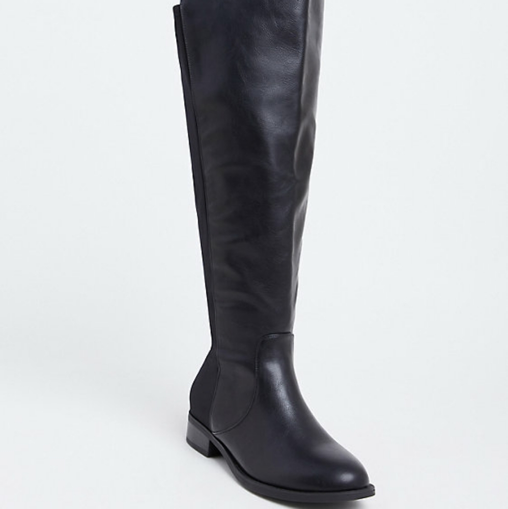 Black Faux Leather Stretch Back Over The Knee Boot